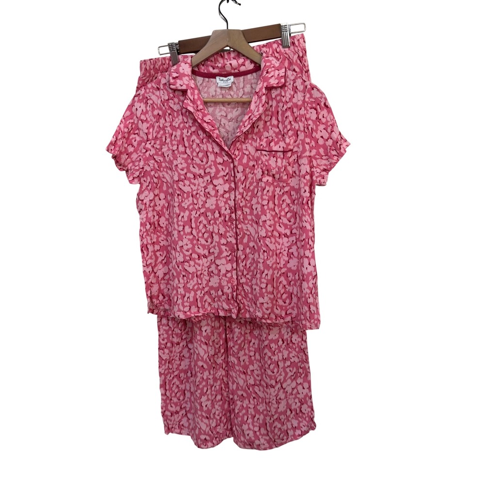 Splendid Pajama Set Medium Pink Leopard Print Viscose Button Down